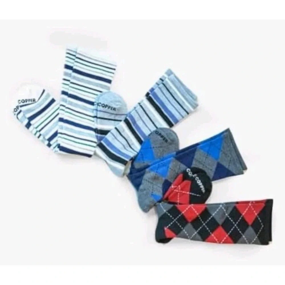 (4 PAIR)TOMMIE COPPER Compression‎ Over-the-Calf Socks Stripe/ Argyle 9-11.5